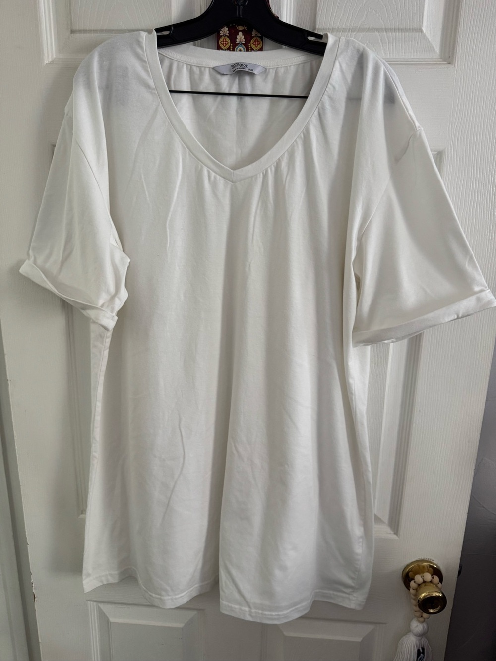 Relaxed V-Neck Mini Dress in White